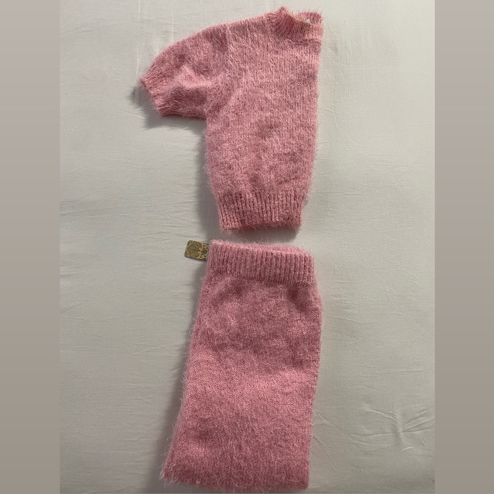Pink Fluffy Knit Skirt and Top Set